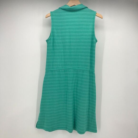 T By Talbots Dress Womens Small Green Stripe Blouson Pockets Rope Drawstring - Picture 6 of 6